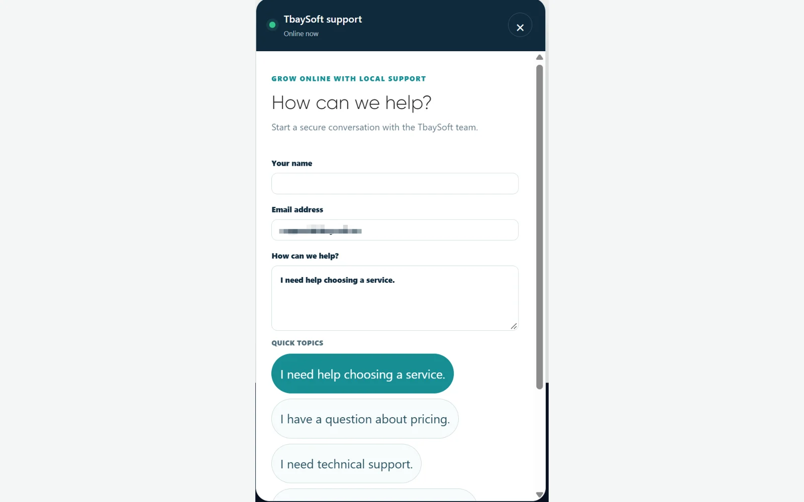 Front Live Chat Option